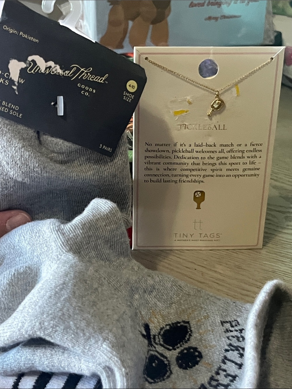 Pickleball Gift Set - Womens 3 pack Mid crew socks and pickleball necklace